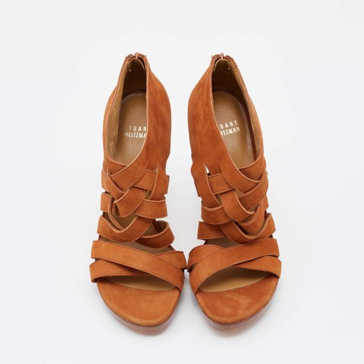 Pre Owned Stuart Weitzman Brown Suede Strappy Sandals Size 38.5