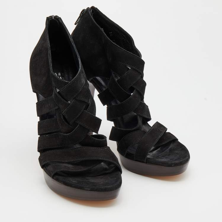 Pre Owned Stuart Weitzman Black Suede Cross Strap Sandals Size 38.5