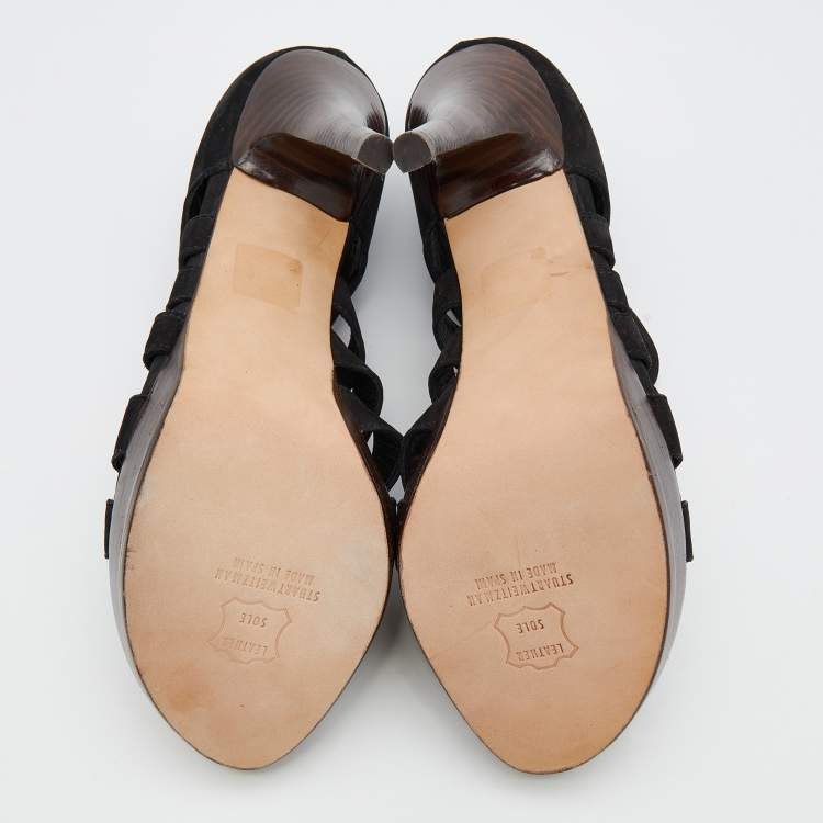 Pre Owned Stuart Weitzman Black Suede Cross Strap Sandals Size 38.5