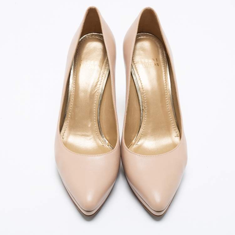 Pre Owned Stuart Weitzman Beige Leather Platform Pumps Size 38