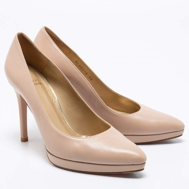 Pre Owned Stuart Weitzman Beige Leather Platform Pumps Size 38
