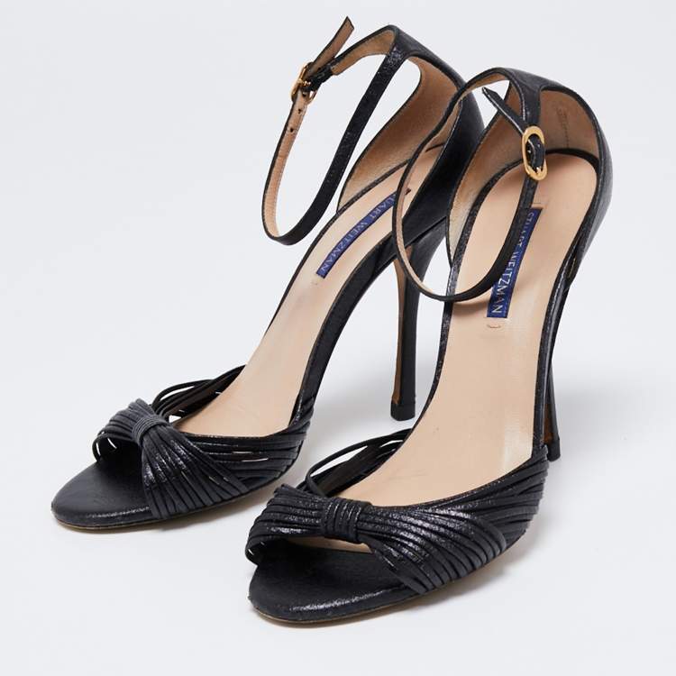 مملوكة مسبقًا Stuart Weitzman Black Leather Ankle Strap Sandals Size 38.5