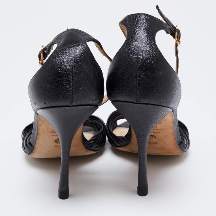 مملوكة مسبقًا Stuart Weitzman Black Leather Ankle Strap Sandals Size 38.5