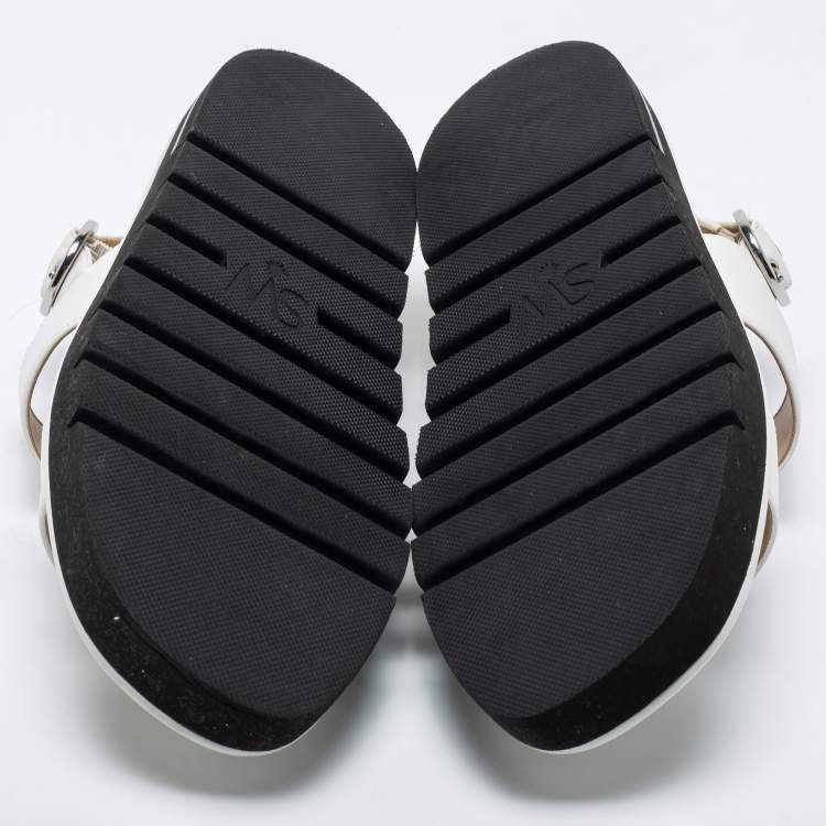 Pre Owned Stuart Weitzman White Leather Flat Slingback Sandals Size 39.5