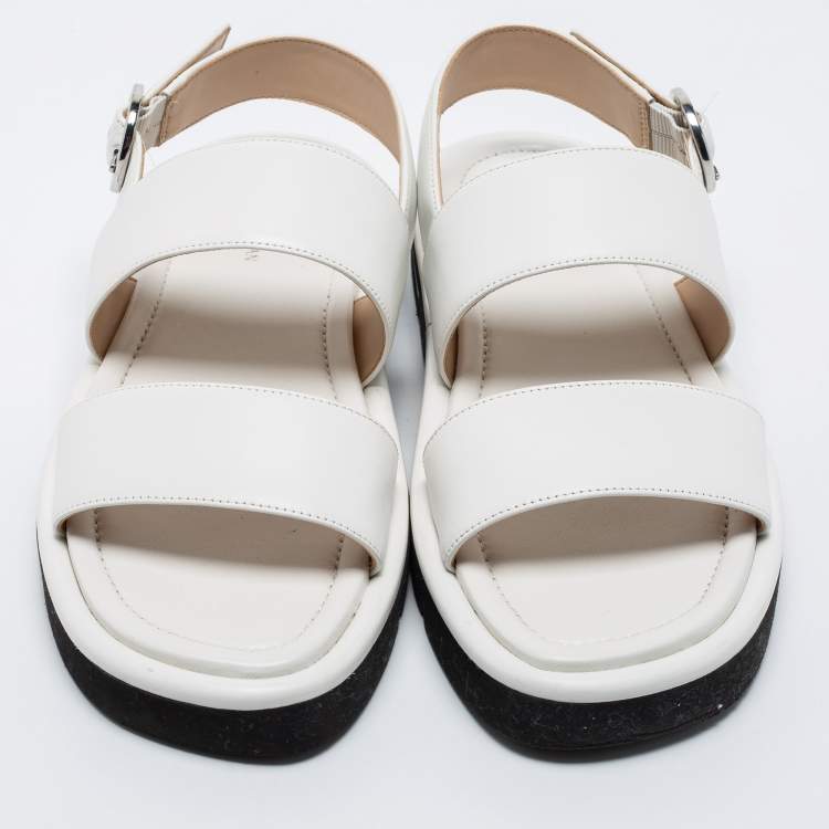 Pre Owned Stuart Weitzman White Leather Flat Slingback Sandals Size 39.5