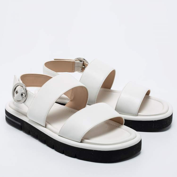 Pre Owned Stuart Weitzman White Leather Flat Slingback Sandals Size 39.5