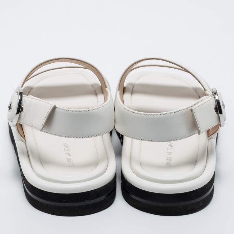 Pre Owned Stuart Weitzman White Leather Flat Slingback Sandals Size 39.5