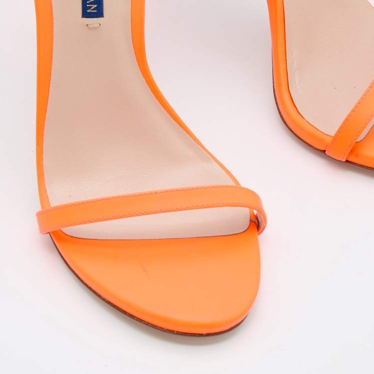 Pre Owned Stuart Weitzman Neon Orange Ankle Strap Sandals  Size 37.5