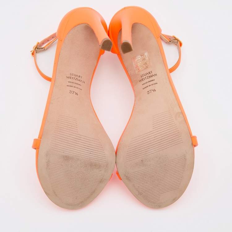 Pre Owned Stuart Weitzman Neon Orange Ankle Strap Sandals  Size 37.5
