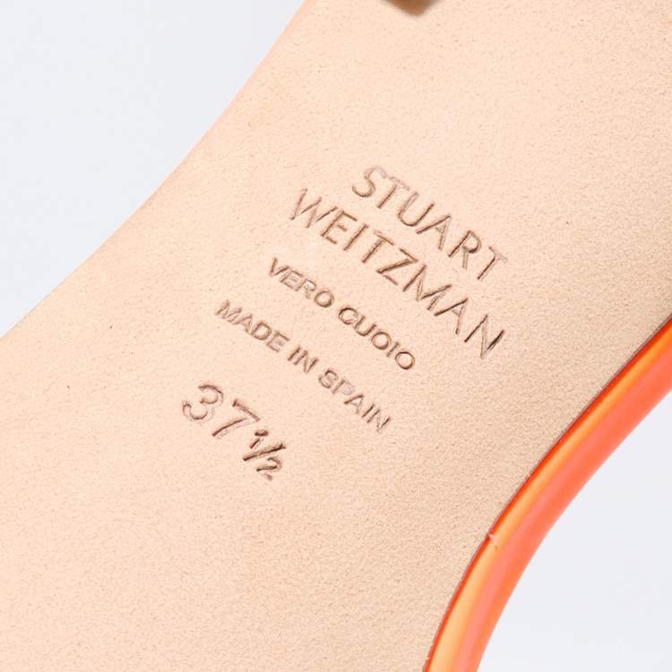 Pre Owned Stuart Weitzman Neon Orange Ankle Strap Sandals  Size 37.5