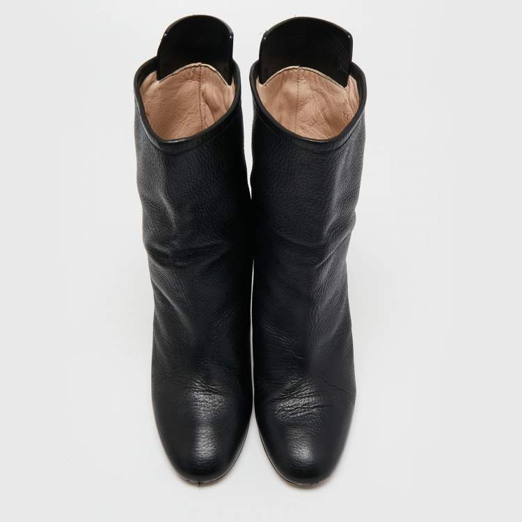 Pre Owned Stuart Weitzman Black Leather Ankle Length Boots Size 37.5