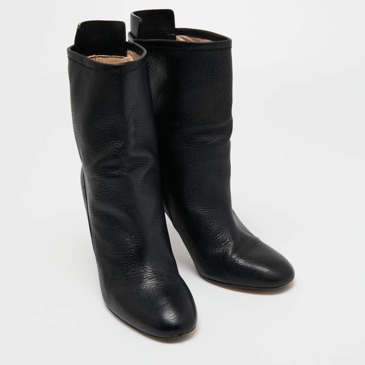 Pre Owned Stuart Weitzman Black Leather Ankle Length Boots Size 37.5