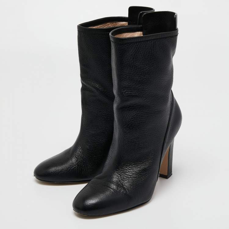 Pre Owned Stuart Weitzman Black Leather Ankle Length Boots Size 37.5