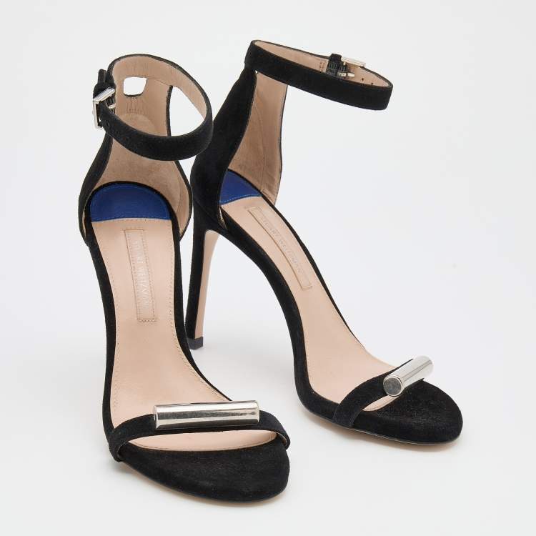 Pre Owned Stuart Weitzman Black Suede Ankle Strap Sandals Size 35.5