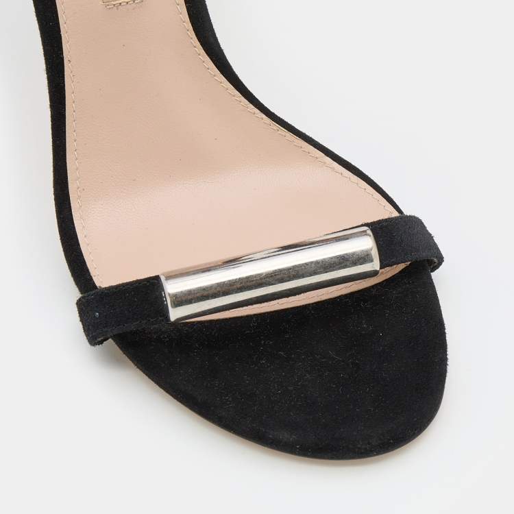 Pre Owned Stuart Weitzman Black Suede Ankle Strap Sandals Size 35.5