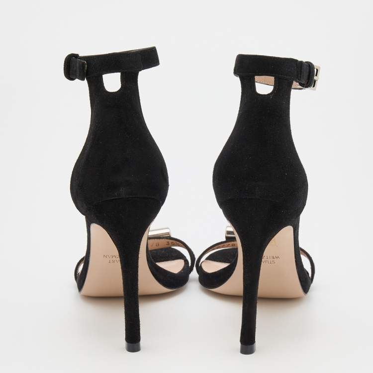 Pre Owned Stuart Weitzman Black Suede Ankle Strap Sandals Size 35.5