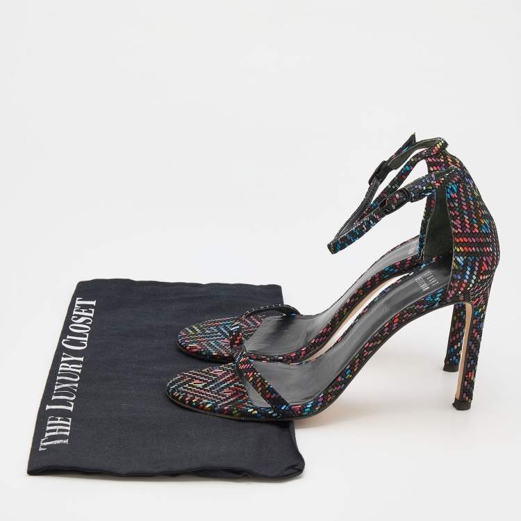 Pre Owned Stuart Weitzman Multicolor Suede Open Toe Ankle Strap Sandals Size 37.5