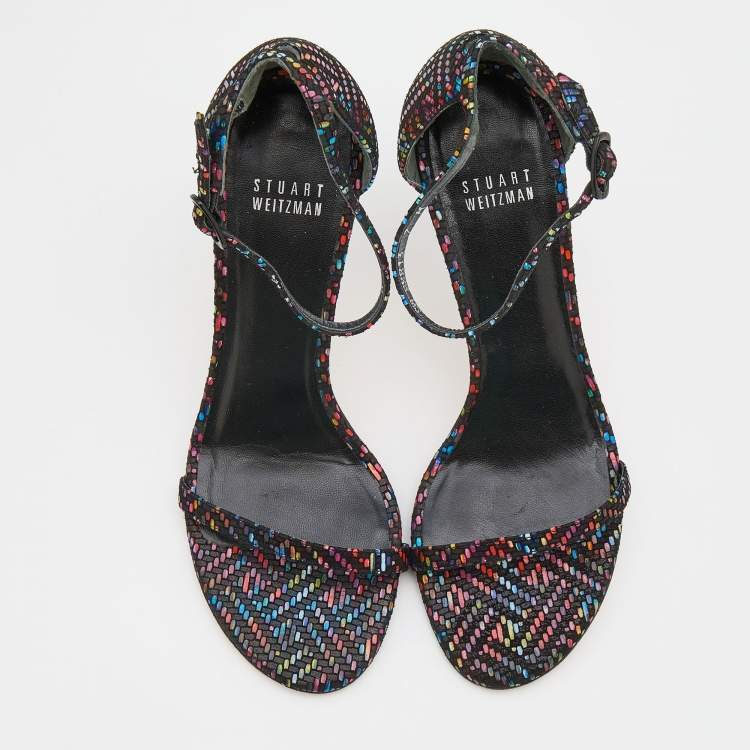 Pre Owned Stuart Weitzman Multicolor Suede Open Toe Ankle Strap Sandals Size 37.5