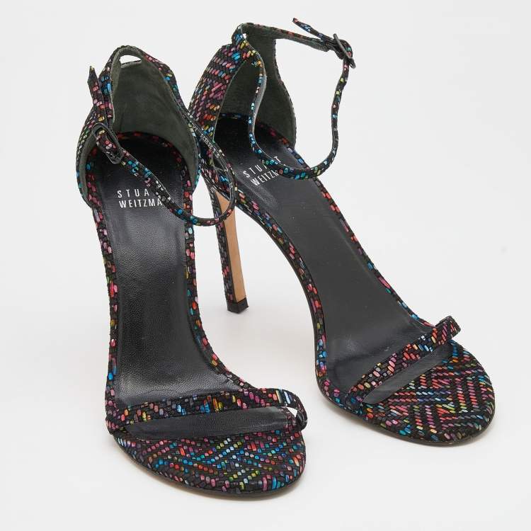 Pre Owned Stuart Weitzman Multicolor Suede Open Toe Ankle Strap Sandals Size 37.5