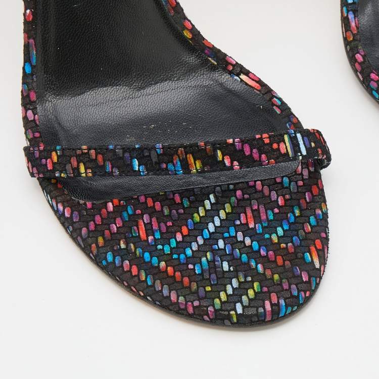 Pre Owned Stuart Weitzman Multicolor Suede Open Toe Ankle Strap Sandals Size 37.5