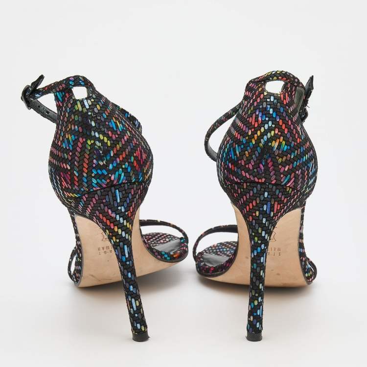 Pre Owned Stuart Weitzman Multicolor Suede Open Toe Ankle Strap Sandals Size 37.5