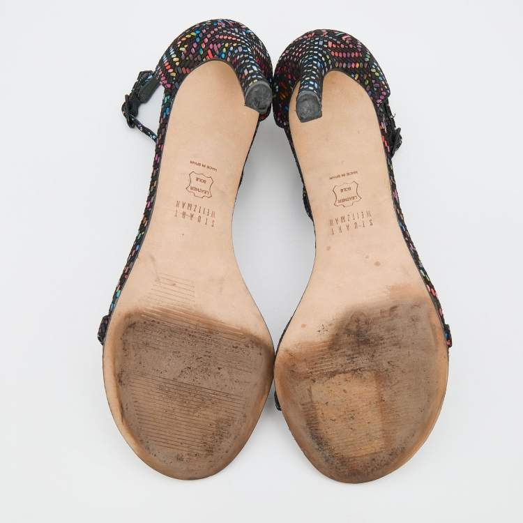 Pre Owned Stuart Weitzman Multicolor Suede Open Toe Ankle Strap Sandals Size 37.5