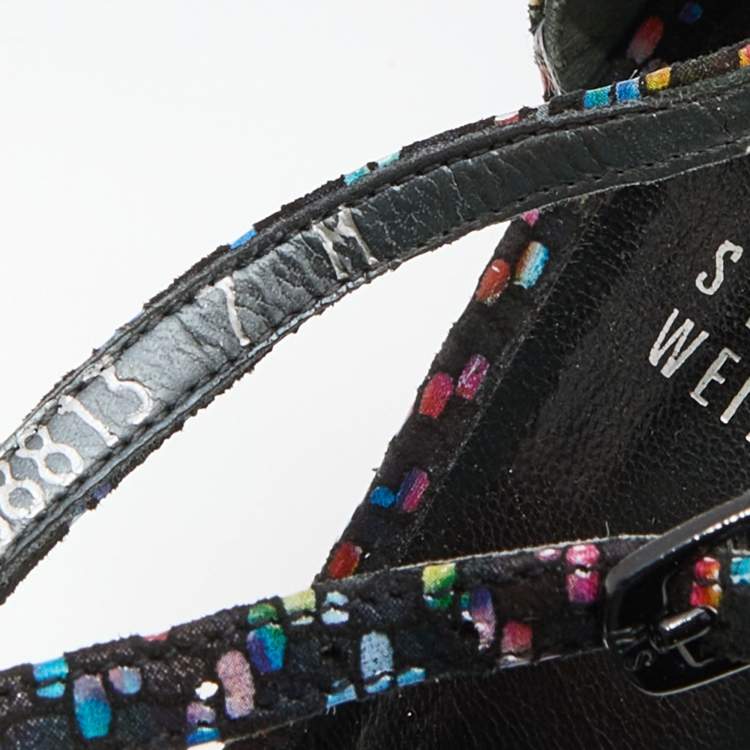 Pre Owned Stuart Weitzman Multicolor Suede Open Toe Ankle Strap Sandals Size 37.5