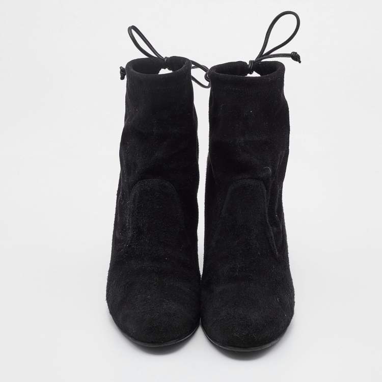 Pre Owned Stuart Weitzman Black Suede Ankle Length Boots Size 39