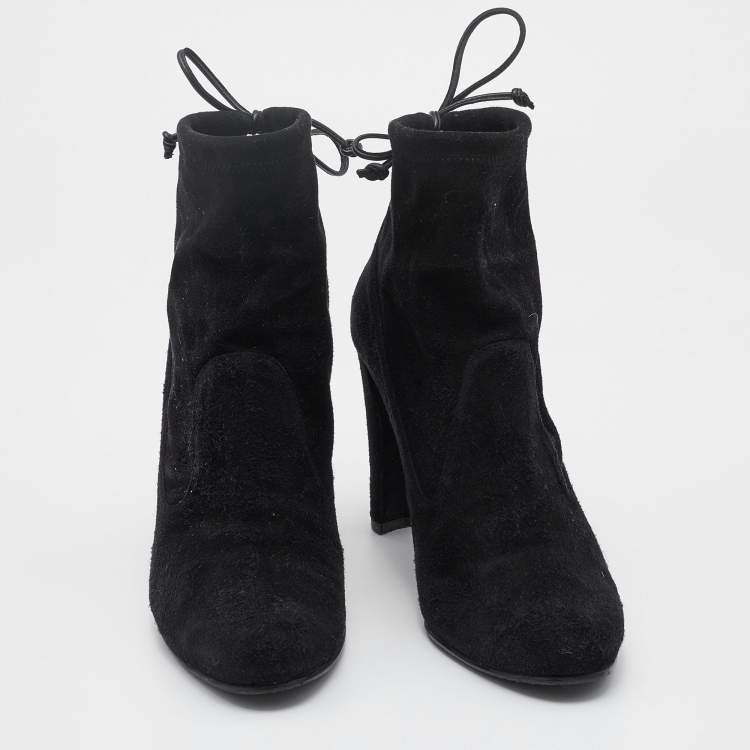 Pre Owned Stuart Weitzman Black Suede Ankle Length Boots Size 39