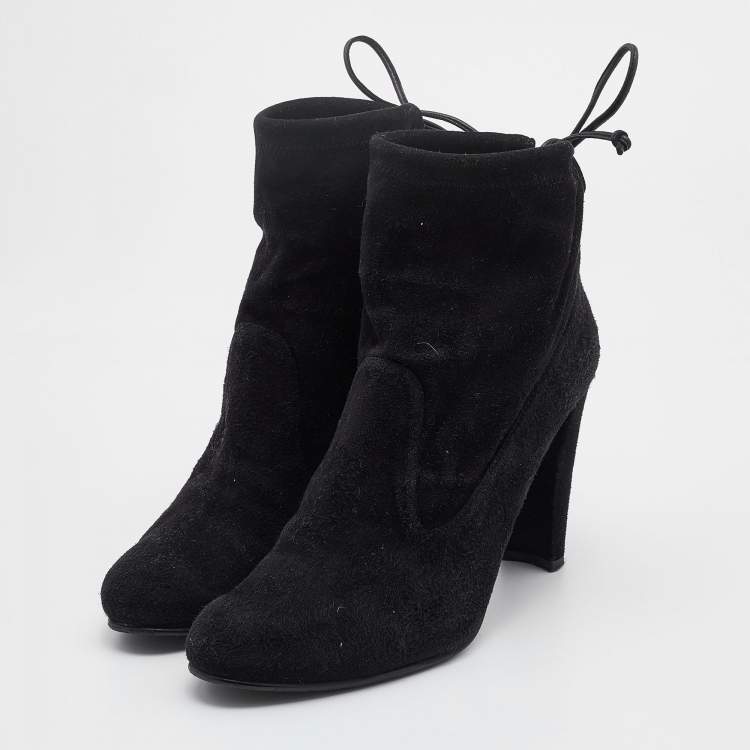 Pre Owned Stuart Weitzman Black Suede Ankle Length Boots Size 39