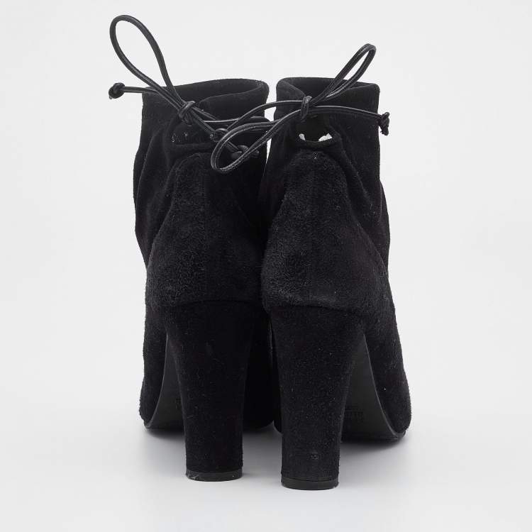 Pre Owned Stuart Weitzman Black Suede Ankle Length Boots Size 39