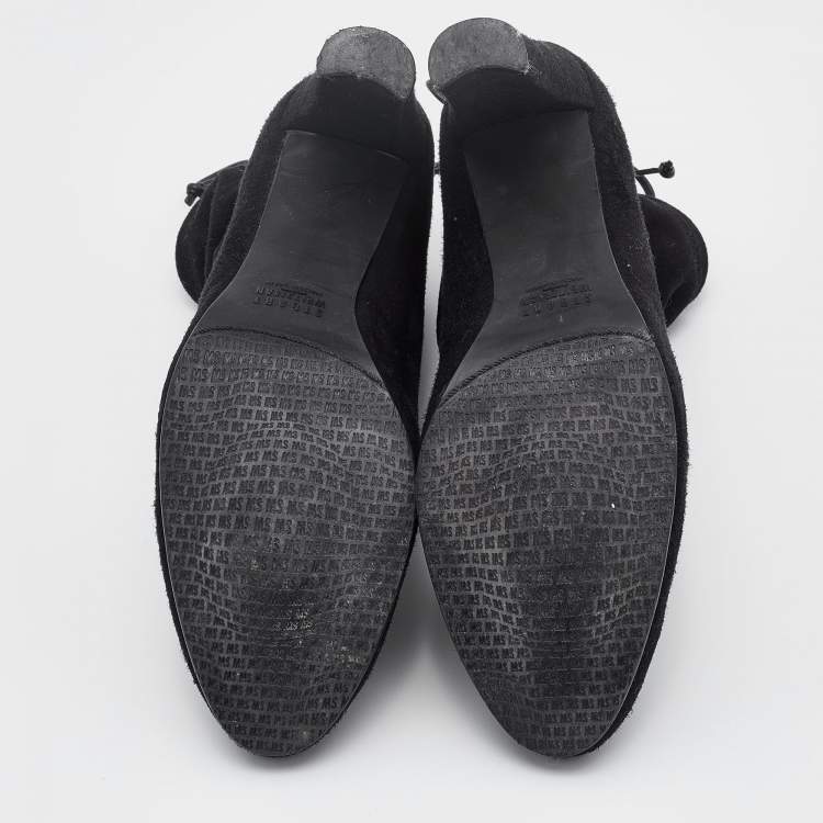 Pre Owned Stuart Weitzman Black Suede Ankle Length Boots Size 39