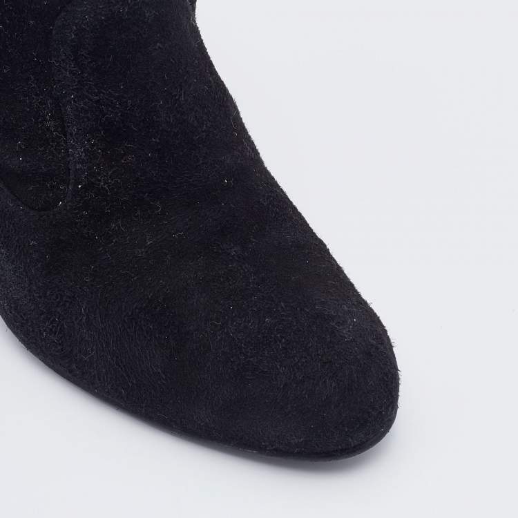 Pre Owned Stuart Weitzman Black Suede Ankle Length Boots Size 39