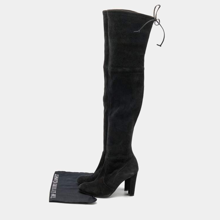 Pre Owned Stuart Weitzman Black Suede Thigh High Boots Size 37