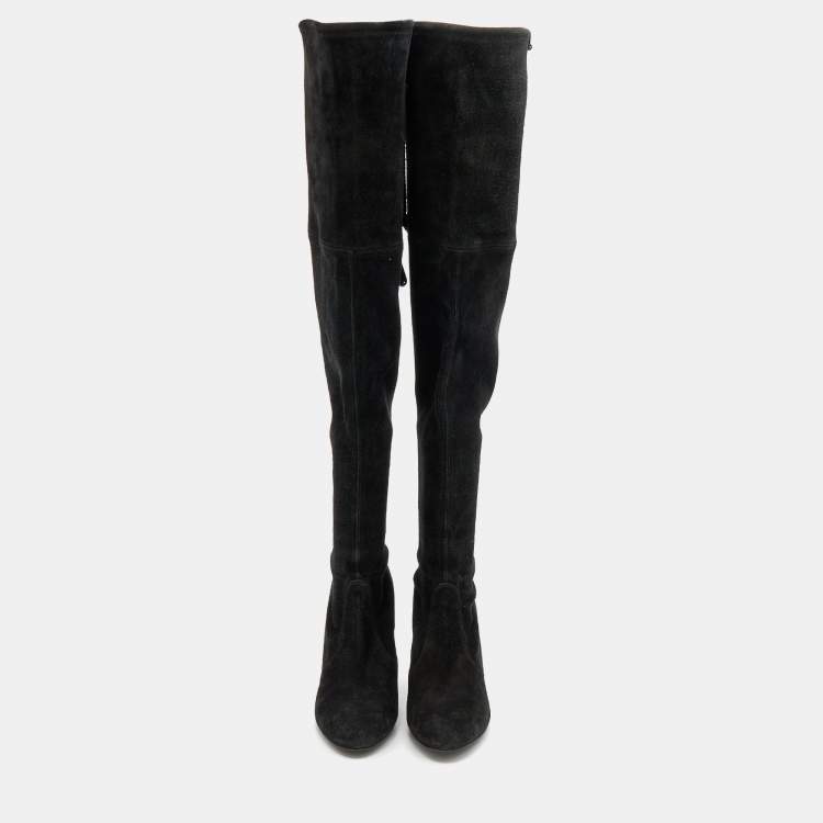 Pre Owned Stuart Weitzman Black Suede Thigh High Boots Size 37
