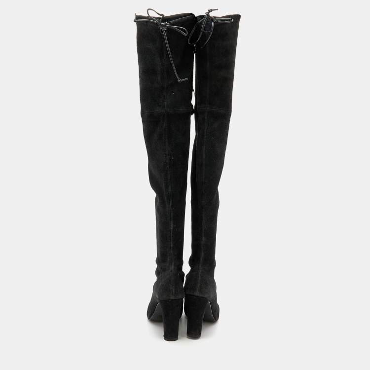 Pre Owned Stuart Weitzman Black Suede Thigh High Boots Size 37
