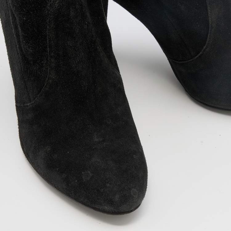 Pre Owned Stuart Weitzman Black Suede Thigh High Boots Size 37