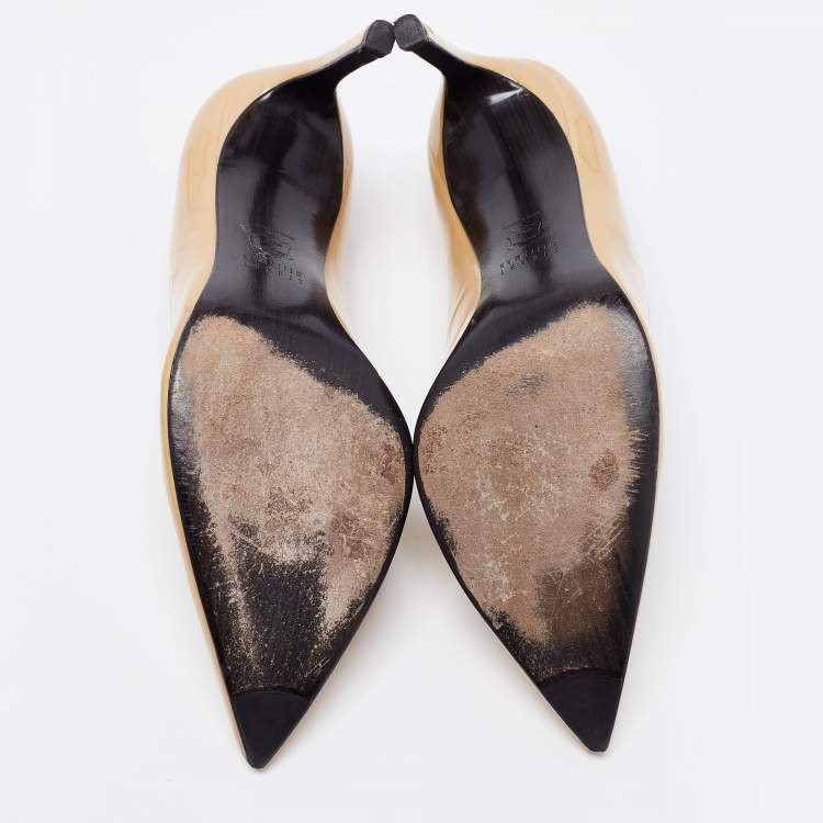 Pre Owned Stuart Weitzman Beige Patent Heist Pumps Size 39.5