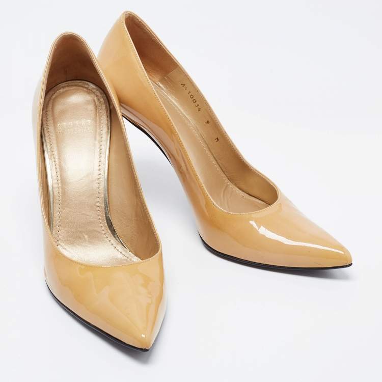 Pre Owned Stuart Weitzman Beige Patent Heist Pumps Size 39.5