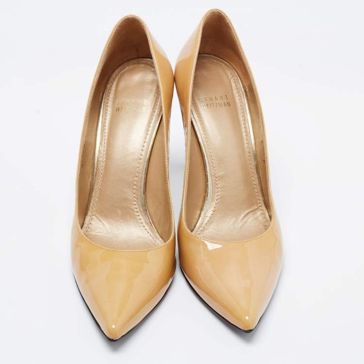 Pre Owned Stuart Weitzman Beige Patent Heist Pumps Size 39.5