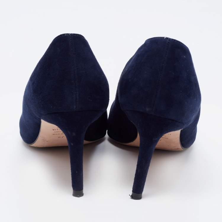 Pre Owned Stuart Weitzman Blue Suede Anny Pointed Toe Pumps Size 37