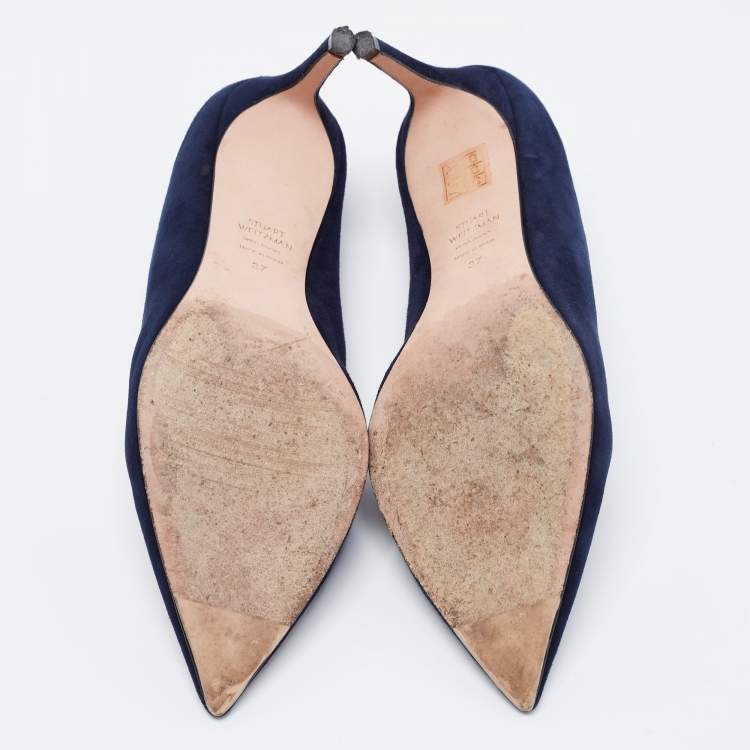 Pre Owned Stuart Weitzman Blue Suede Anny Pointed Toe Pumps Size 37