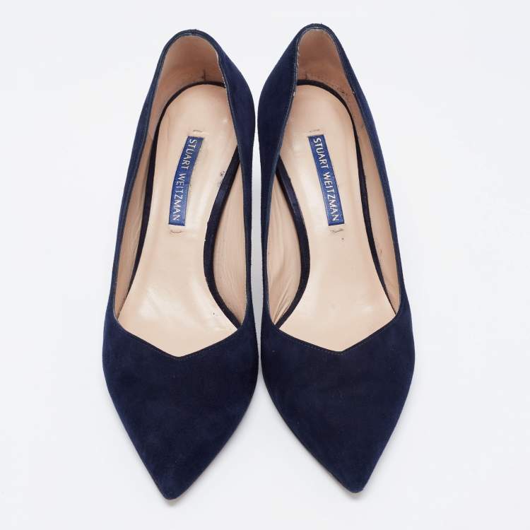 Pre Owned Stuart Weitzman Blue Suede Anny Pointed Toe Pumps Size 37