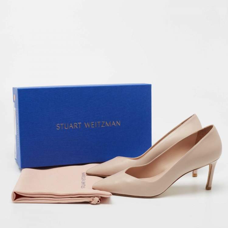 Pre Owned Stuart Weitzman Beige Leather Pointed Toe Pumps Size 38.5