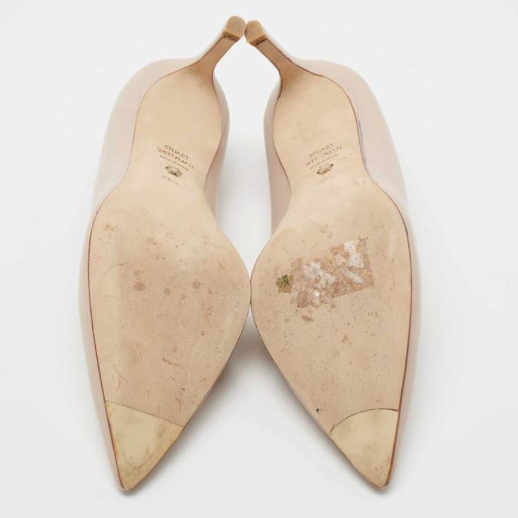 Pre Owned Stuart Weitzman Beige Leather Pointed Toe Pumps Size 38.5