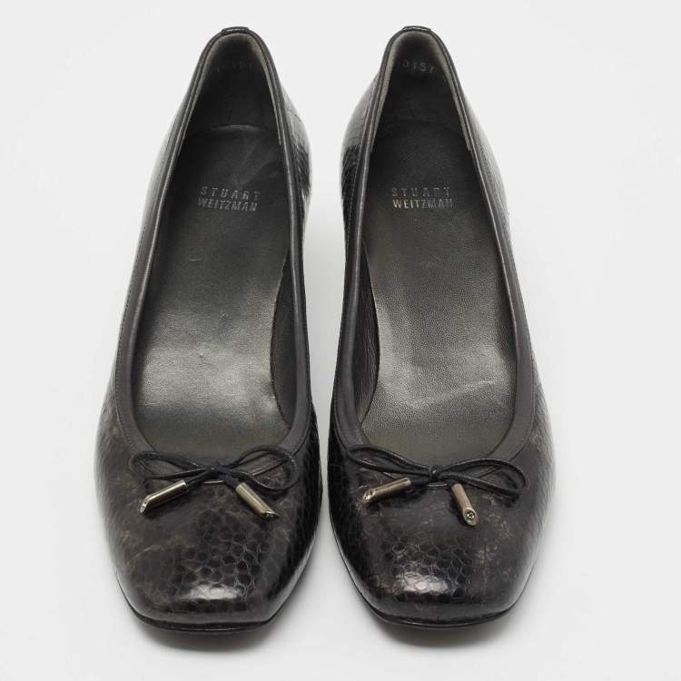 Pre Owned Stuart Weitzman Black Embossed Leather Bow Pumps Size 41