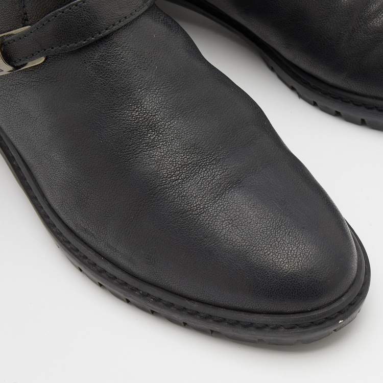 Pre Owned Stuart Weitzman Black Leather Go West Studded Ankle Length Boots Size 38.5
