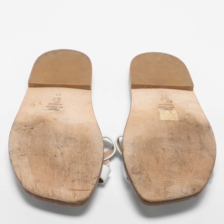Pre Owned Stuart Weitzman White Leather Flat Slides Size 40