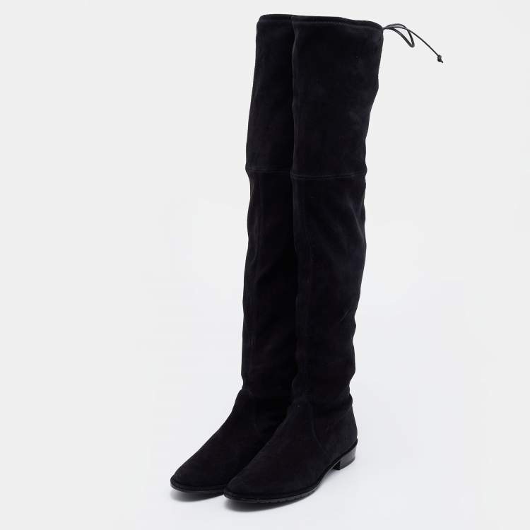 Pre Owned Stuart Weitzman Black Suede Lowland Over The Knee Boots Size 38.5