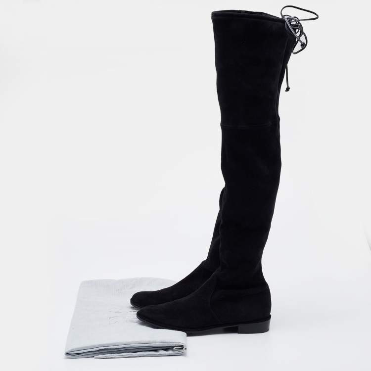 Pre Owned Stuart Weitzman Black Suede Lowland Over The Knee Boots Size 38.5